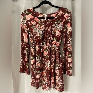 Xhilaration burgundy and pink long-sleeved mini dress